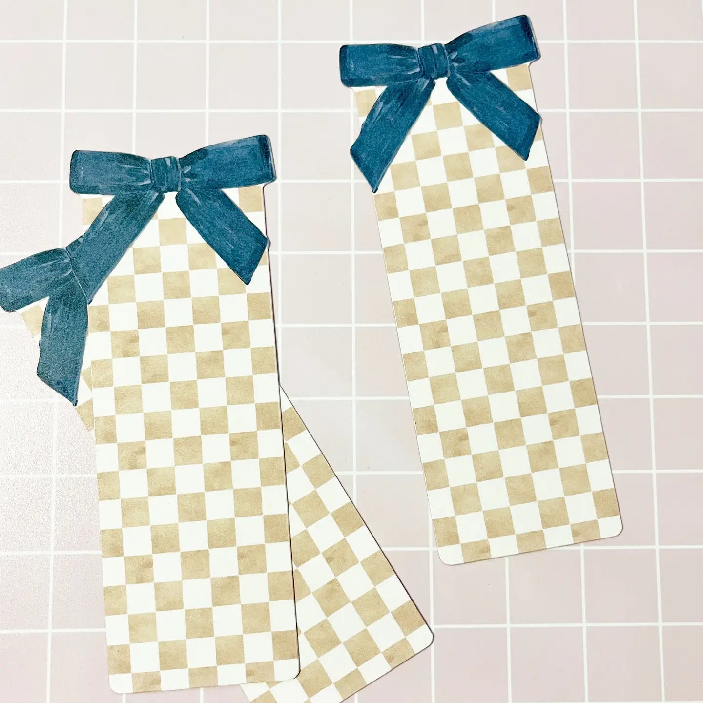 Bookmark Tan Check and Black Bow