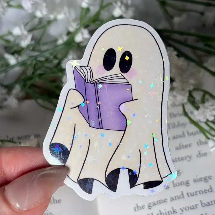 Ghost with Book Star Sticker