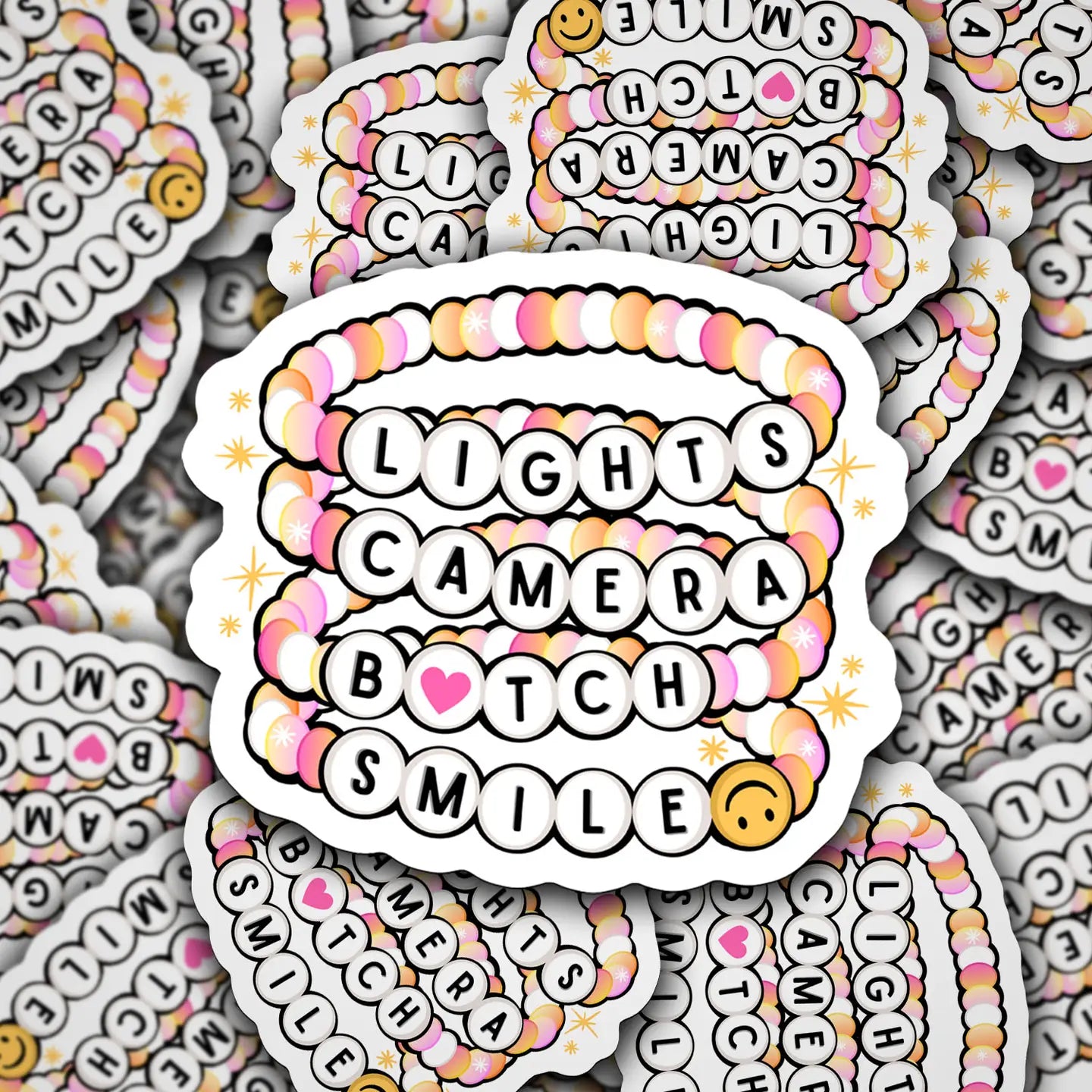 Vinyl Sticker Decal Ts Lights, Camera, B, Smile Friendship Bracelet