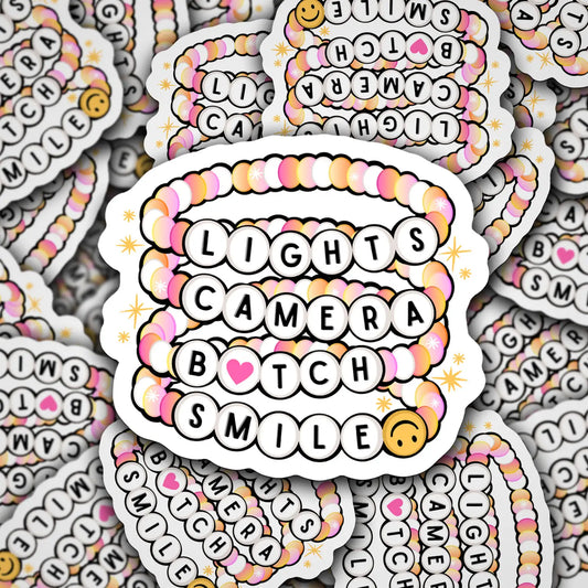 Vinyl Sticker Decal Ts Lights, Camera, B, Smile Friendship Bracelet